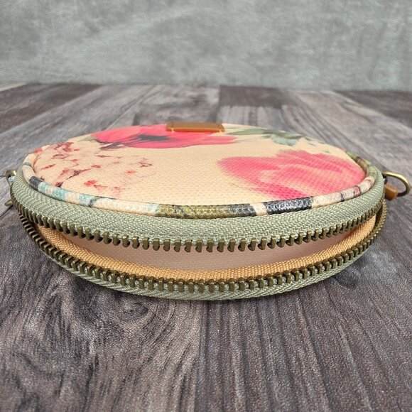 HOBO Revolve Bag Charm Cream Pink Round Floral Zip Cotton Leather Boho Natural - Picture 8 of 12